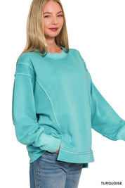 ZENANA Pigment Dye Exposed-seam Fleece Sweatshirt on Simply Obsessed