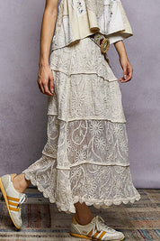 POL Floral Embroidered Tiered Crochet Skirt on Simply Obsessed