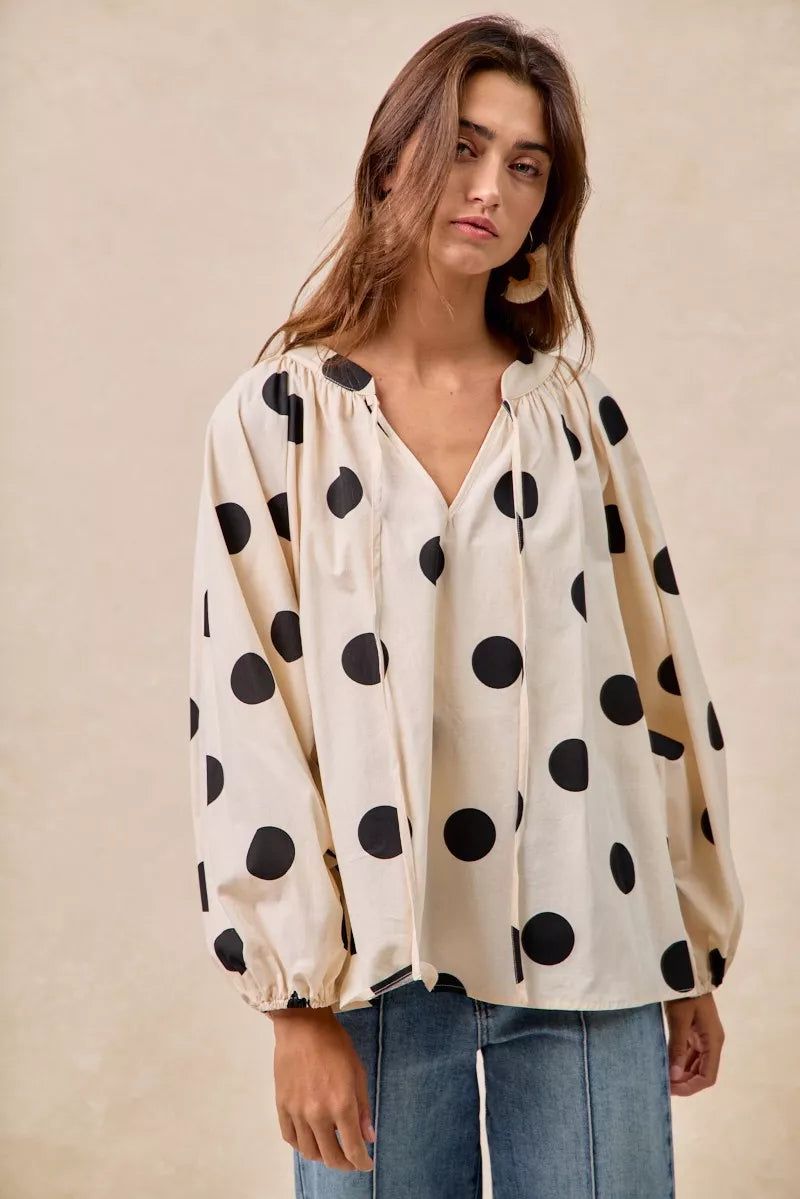 BIBI Polka Dot Exaggerated Balloon Sleeves Blouse on Simply Obsessed