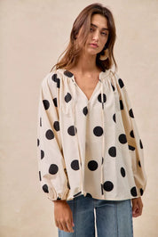 BIBI Polka Dot Exaggerated Balloon Sleeves Blouse on Simply Obsessed