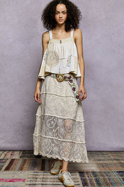 POL Floral Embroidered Tiered Crochet Skirt on Simply Obsessed