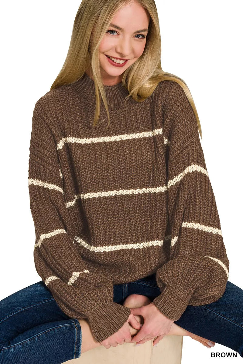 ZENANA Oversize Striped Sweater on Simply Obsessed