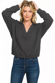 Zenana French Terry Collared Exposed Seam Sweatshirt on Simply Obsessed