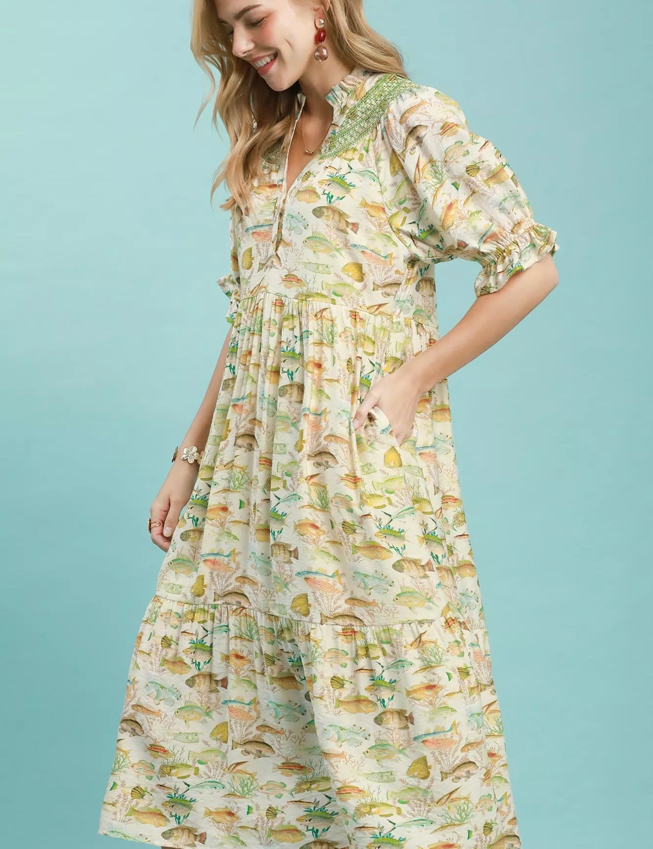 Umgee Print Tiered Midi Dress on Simply Obsessed