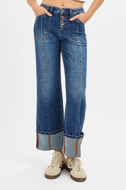 RISEN Full Size High Rise Crop Wide Straight Cuffed Jeans Plus Size on Simply Obsessed