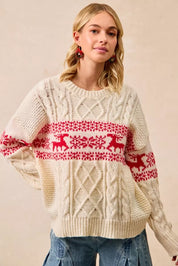 BIBI Christmas Theme Patterned Cable Knit Sweater on Simply Obsessed