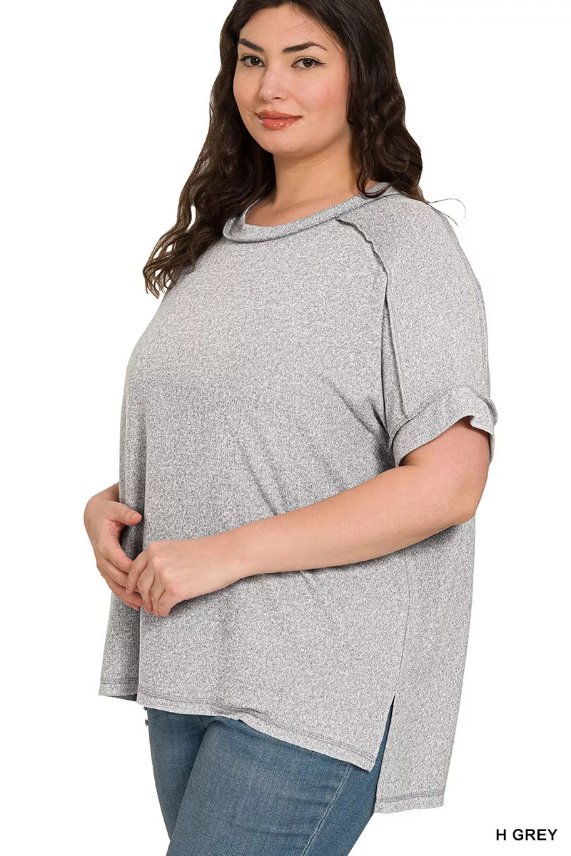 Zenana Full Size Soft Melange Hacci Short Sleeve Hi-low Tee Plus Size on Simply Obsessed