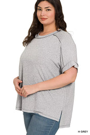 Zenana Full Size Soft Melange Hacci Short Sleeve Hi-low Tee Plus Size on Simply Obsessed