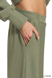 Zenana Ribbed High Neck Half Zip Pullover & Pants Set on Simply Obsessed