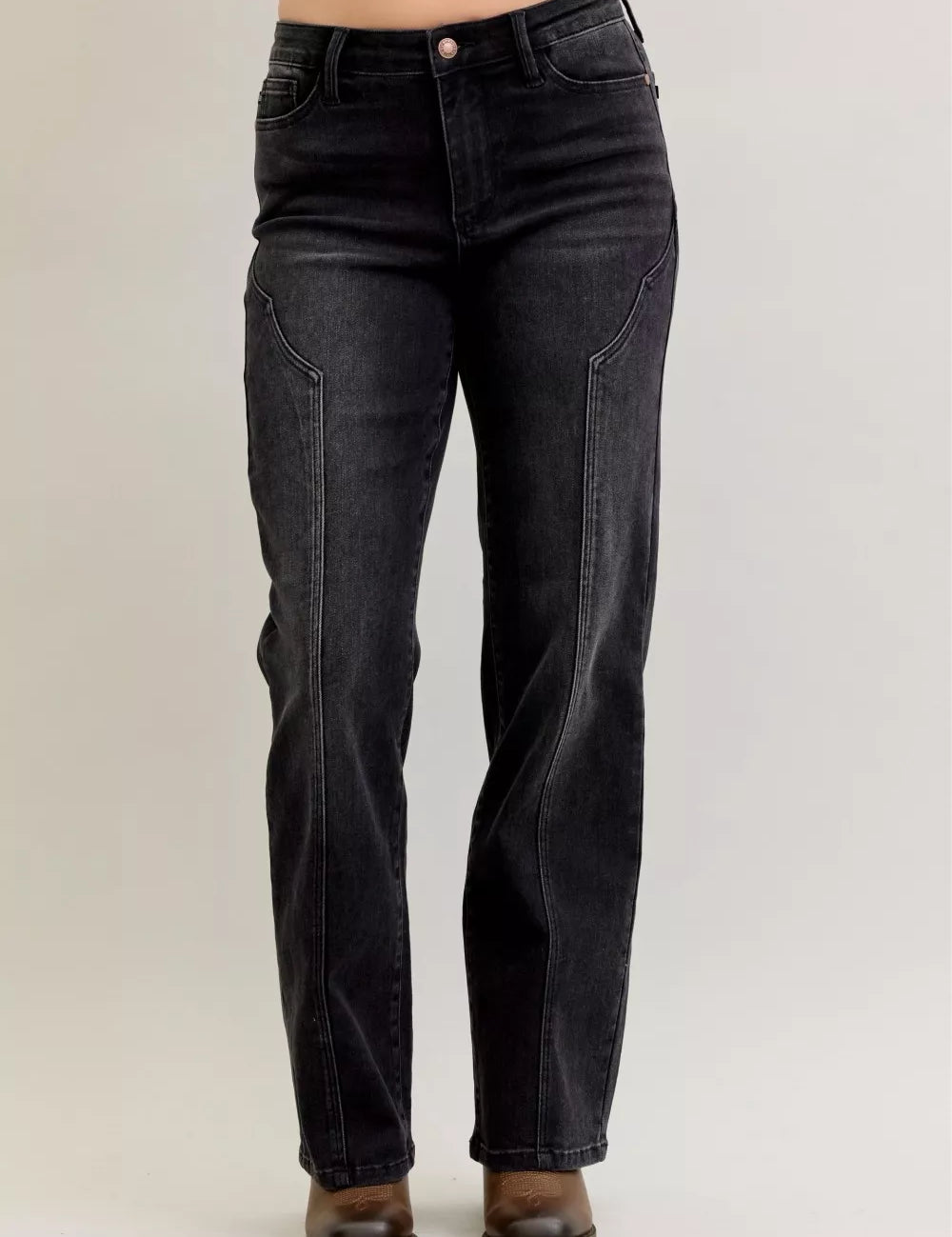 Judy Blue Mid Rise Straight Western Seam Detail Jeans on Simply Obsessed