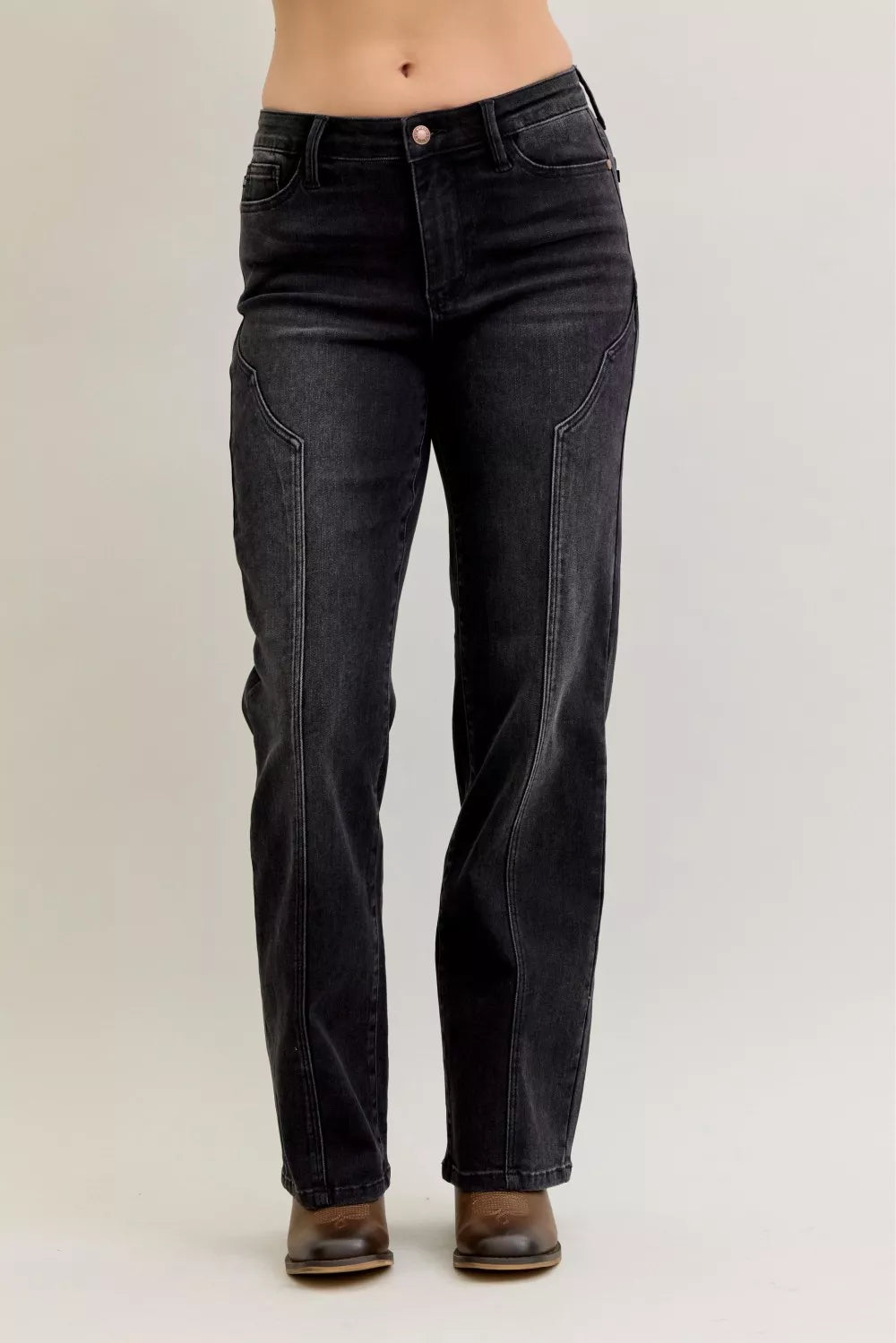Judy Blue Mid Rise Straight Western Seam Detail Jeans on Simply Obsessed