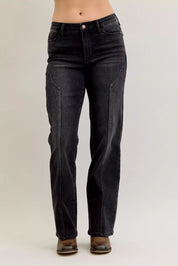 Judy Blue Mid Rise Straight Western Seam Detail Jeans on Simply Obsessed