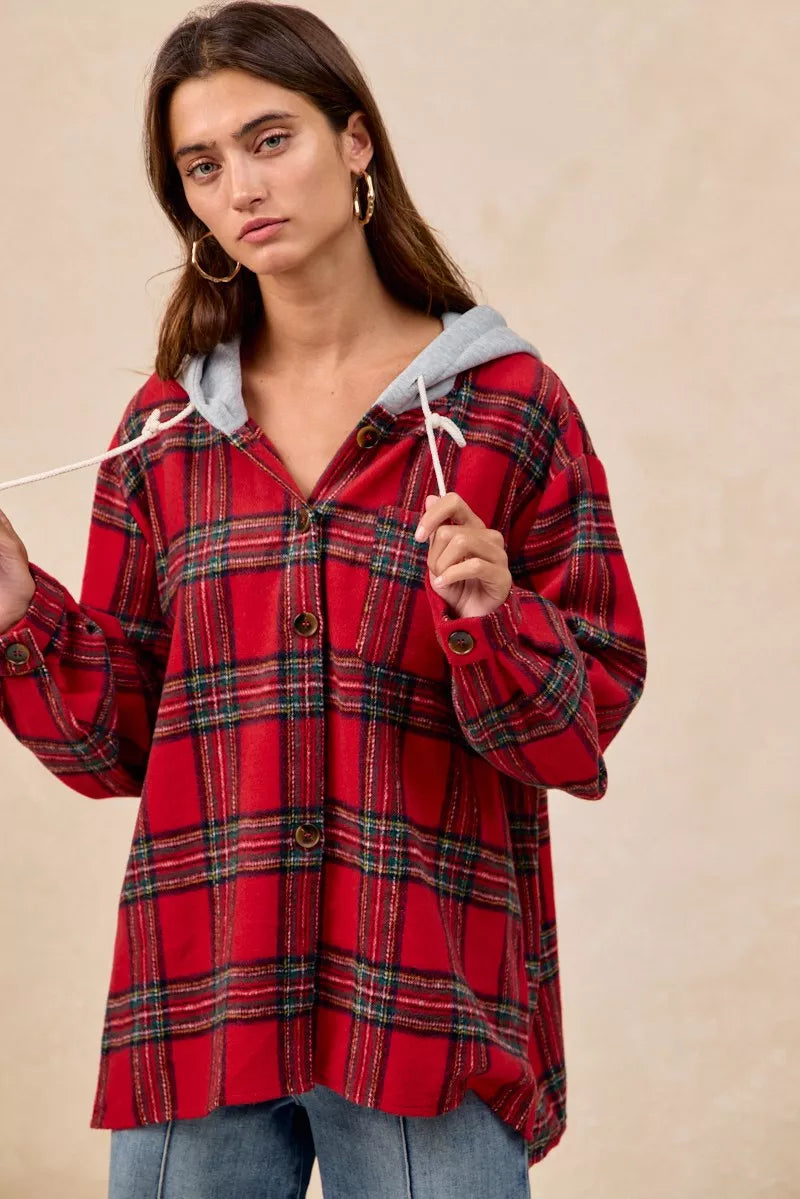 BIBI Brushed Plaid Hooded Jacket on Simply Obsessed