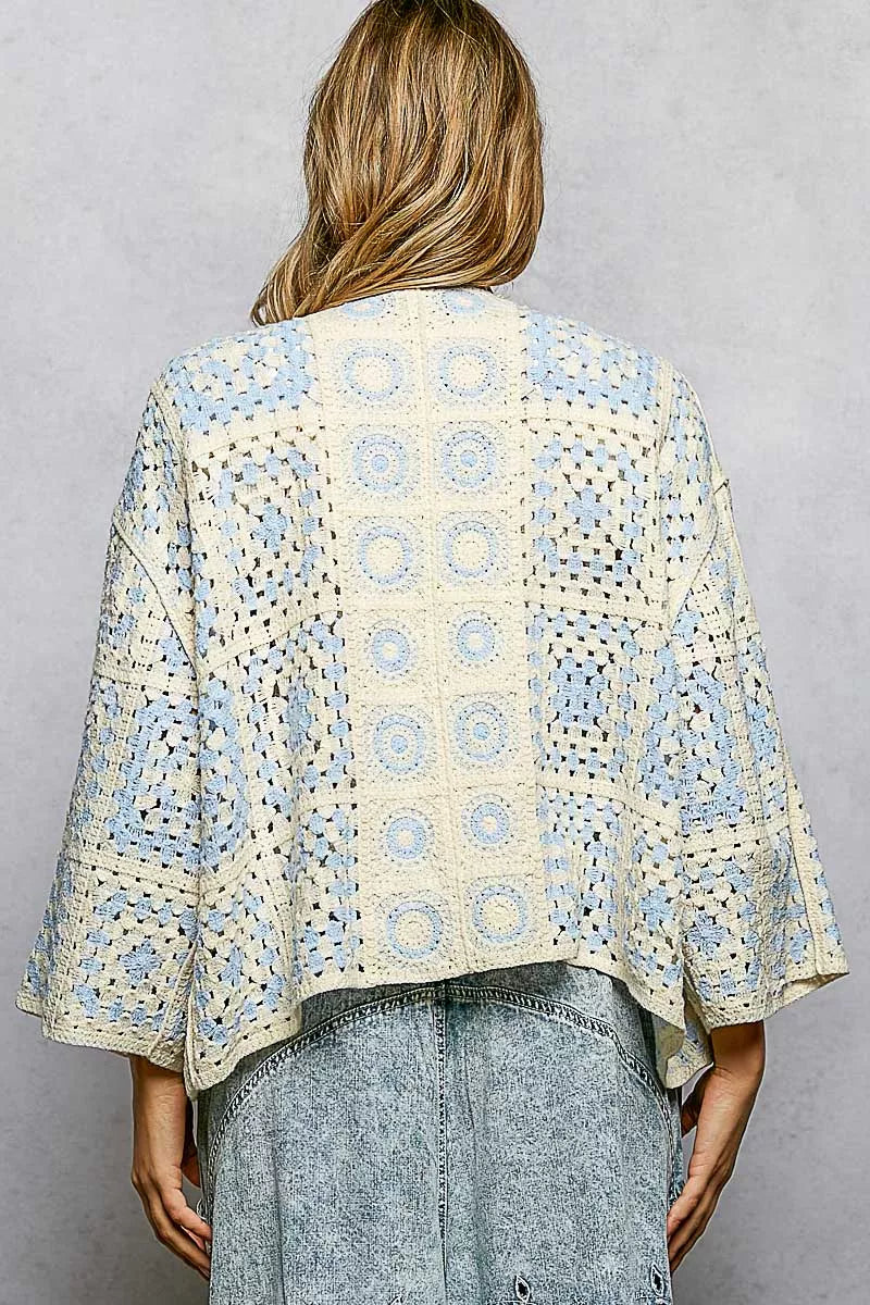 POL Open Front Crochet Cardigan with Granny Square Pattern on Simply Obsessed