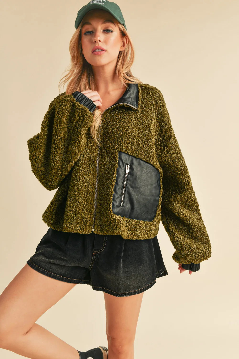 Aemi + Co Collared Neck Zip Up Sherpa Jacket on Simply Obsessed