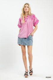 UMGEE Embroidered Textured Flutter Sleeve Top **DEBUT SALE** on Simply Obsessed