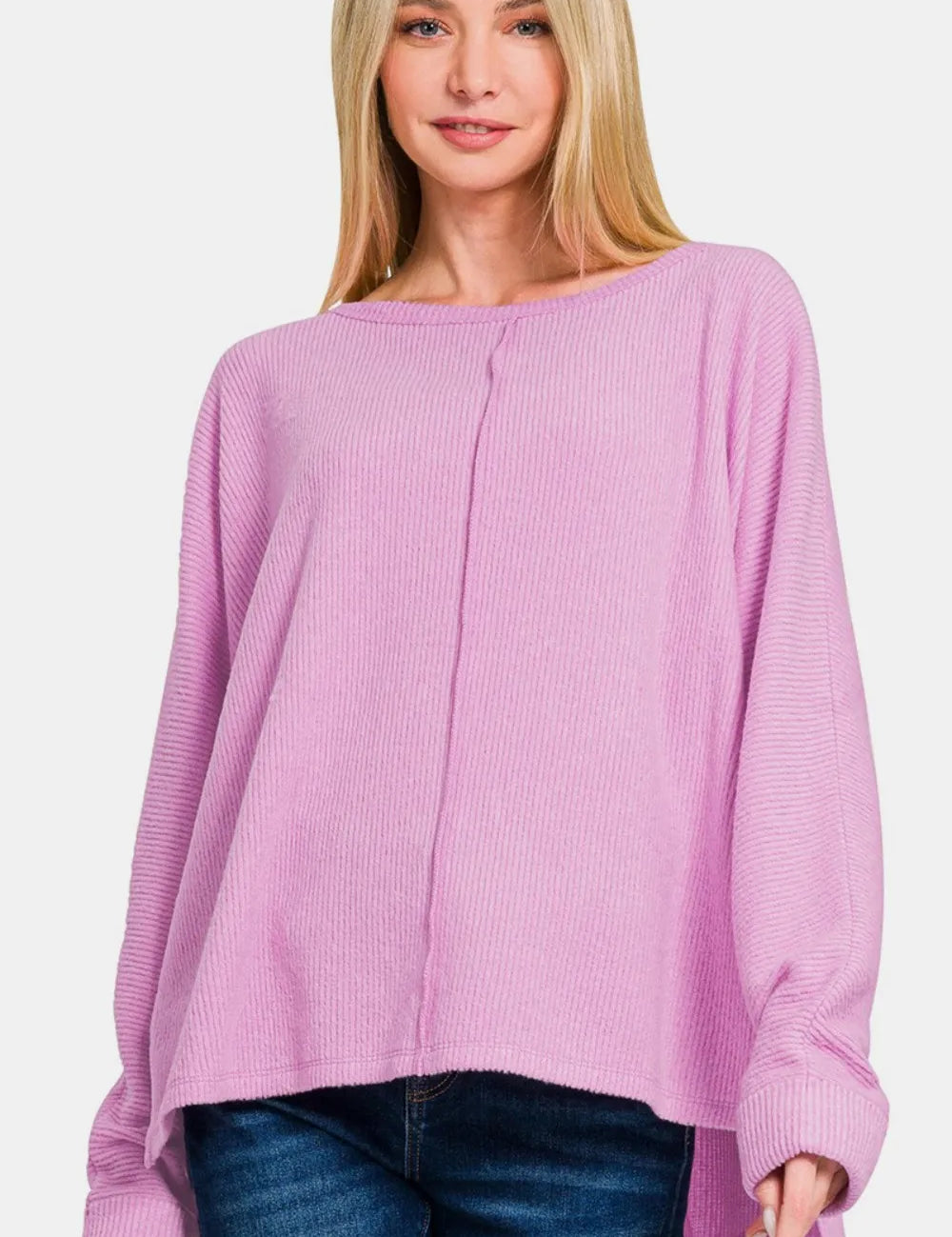 ZENANA High-Low Side Slit Round Neck T-Shirt on Simply Obsessed
