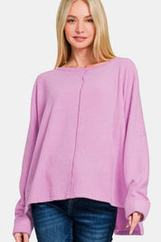 ZENANA High-Low Side Slit Round Neck T-Shirt on Simply Obsessed