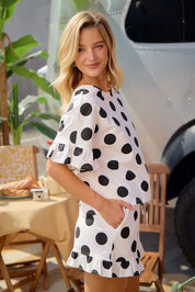 BIBI Polka Dots Printed Ruffled Detail Top And Shorts Set **DOORBUSTER** on Simply Obsessed