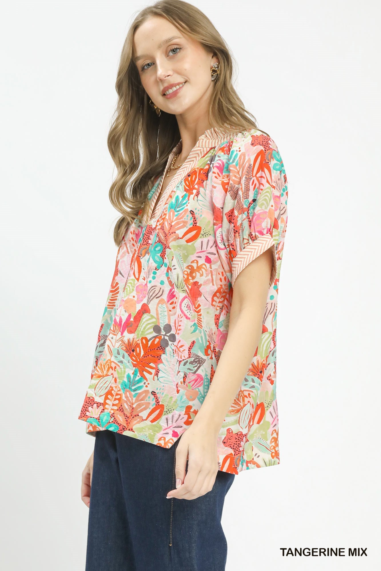 UMGEE Mix Boho Printed V-Neck Top on Simply Obsessed