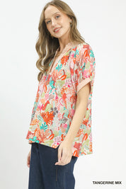 UMGEE Mix Boho Printed V-Neck Top on Simply Obsessed