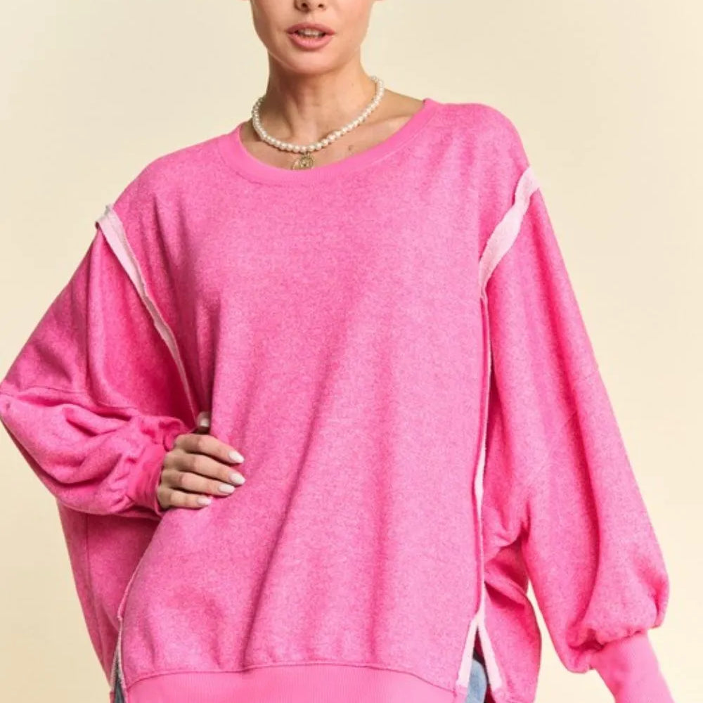 DAVI & DANI Side Slit High-Low Lantern Sleeve Knit Top **FALL DEBUT SALE** on Simply Obsessed