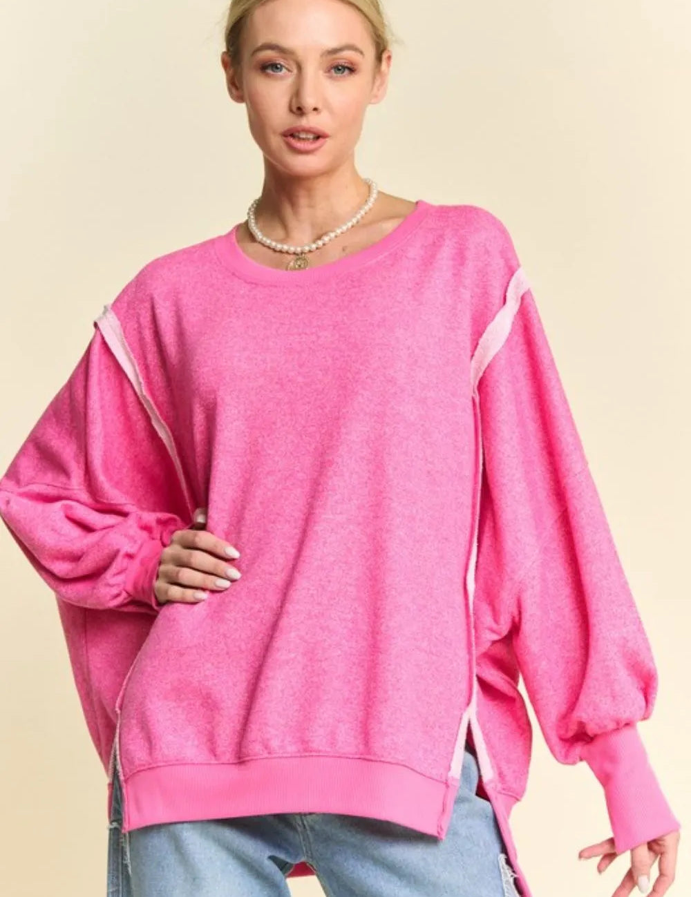 DAVI & DANI Side Slit High-Low Lantern Sleeve Knit Top **FALL DEBUT SALE** on Simply Obsessed