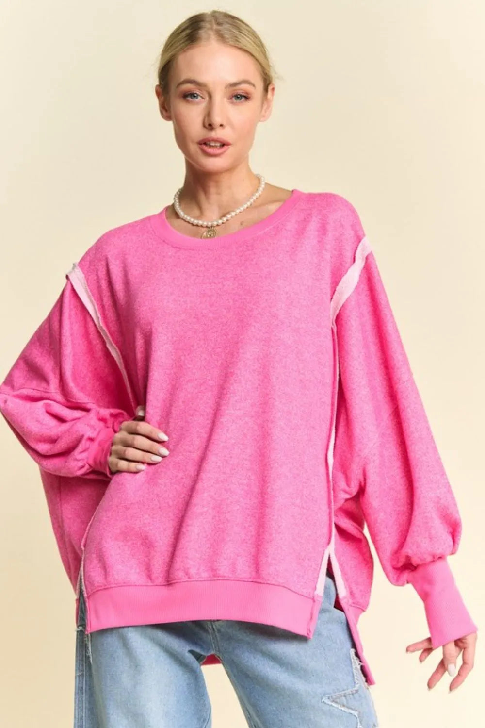 DAVI &amp; DANI Side Slit High-Low Lantern Sleeve Knit Top **FALL DEBUT SALE** on Simply Obsessed