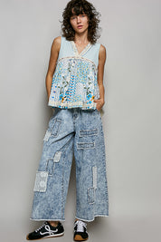 POL Floral V-Neck Sheer Tank with Lace Trim on Simply Obsessed