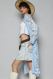 POL Open Front Crochet Cardigan with Knit Weave Patterns on Simply Obsessed