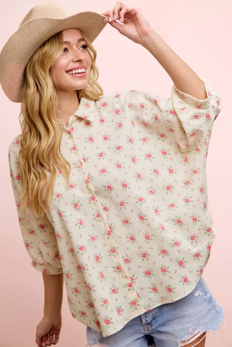 BiBi Flower Printed Short Dolman Blouse Top on Simply Obsessed