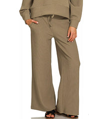 Zenana Ribbed Round Neck Pullover and Drawstring Pants Set on Simply Obsessed