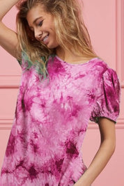 BiBi Puff Sleeve With Side Pockets Tie Dye Dress on Simply Obsessed