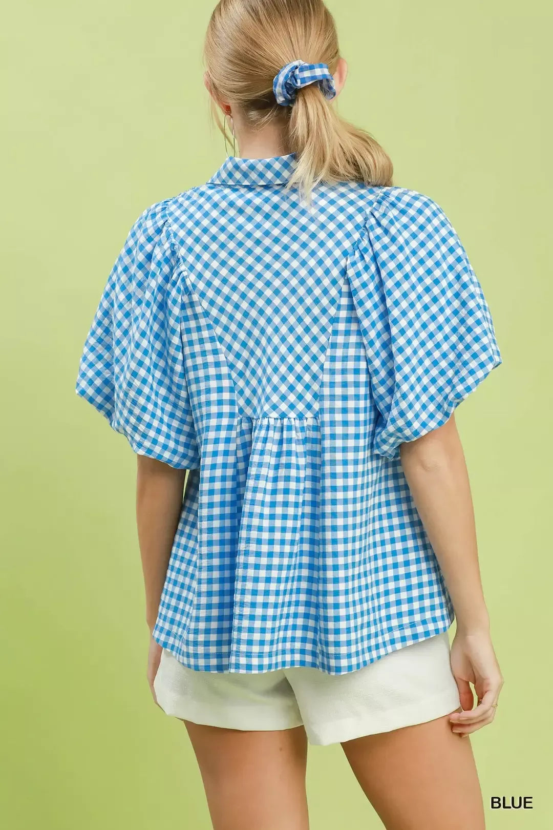 UMGEE Smocked Yoke Puff Sleeve Gingham Blouse on Simply Obsessed