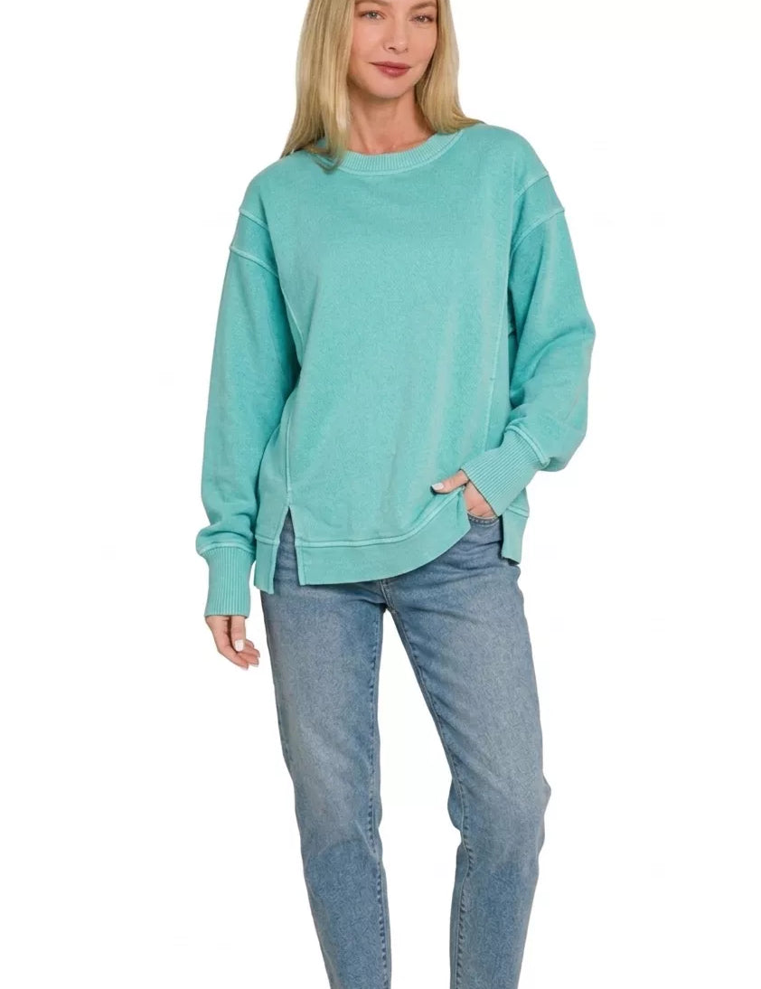 ZENANA Pigment Dye Exposed-seam Fleece Sweatshirt on Simply Obsessed