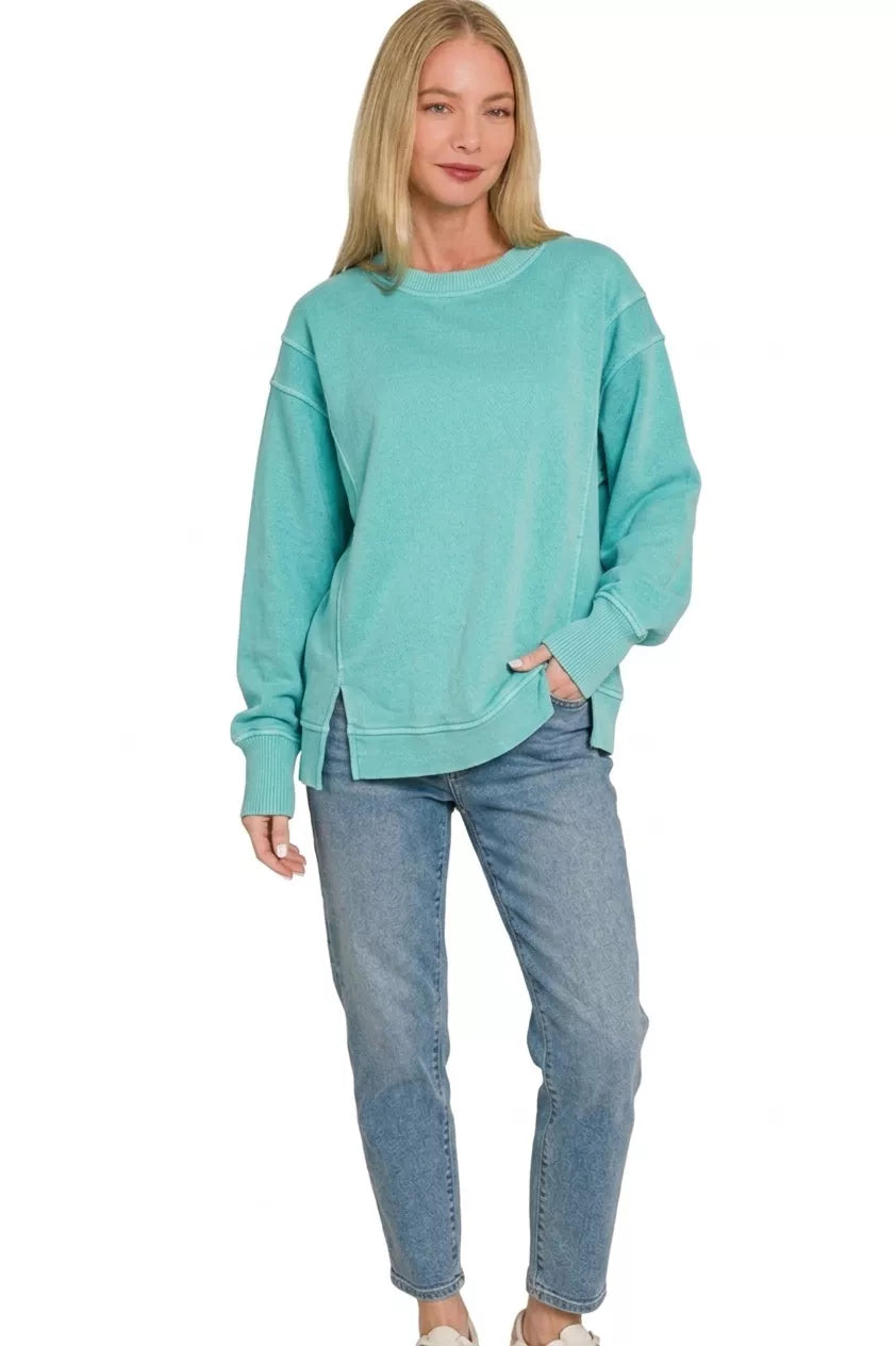 ZENANA Pigment Dye Exposed-seam Fleece Sweatshirt on Simply Obsessed