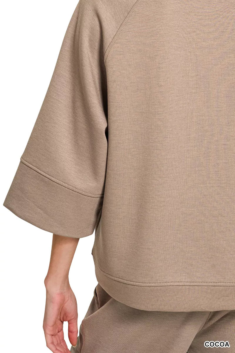 ZENANA Scuba 3/4 Sleeve Pullover & Pants Set on Simply Obsessed