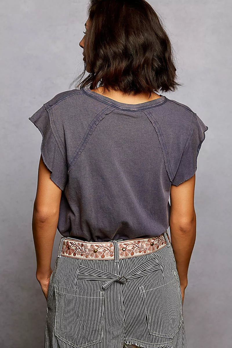 POL V-Neck Short Sleeve T-Shirt with Ruffle Sleeve on Simply Obsessed