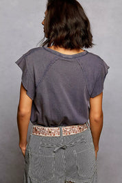 POL V-Neck Short Sleeve T-Shirt with Ruffle Sleeve on Simply Obsessed