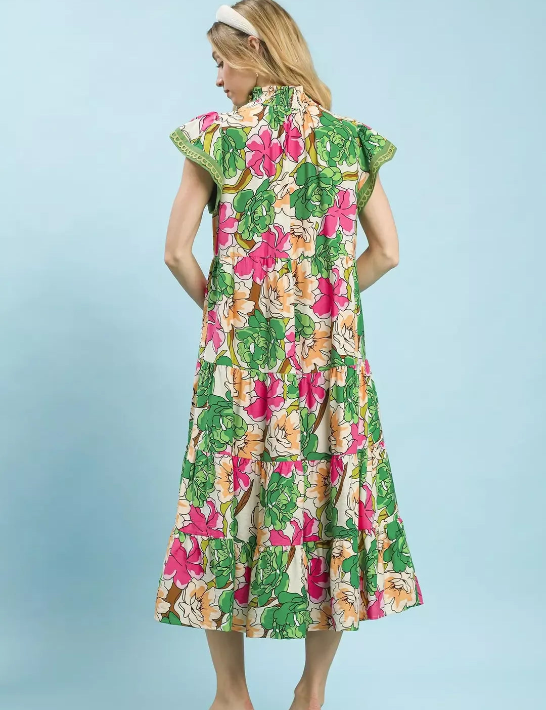 UMGEE Mix Bold Floral Tiered Midi Dress on Simply Obsessed
