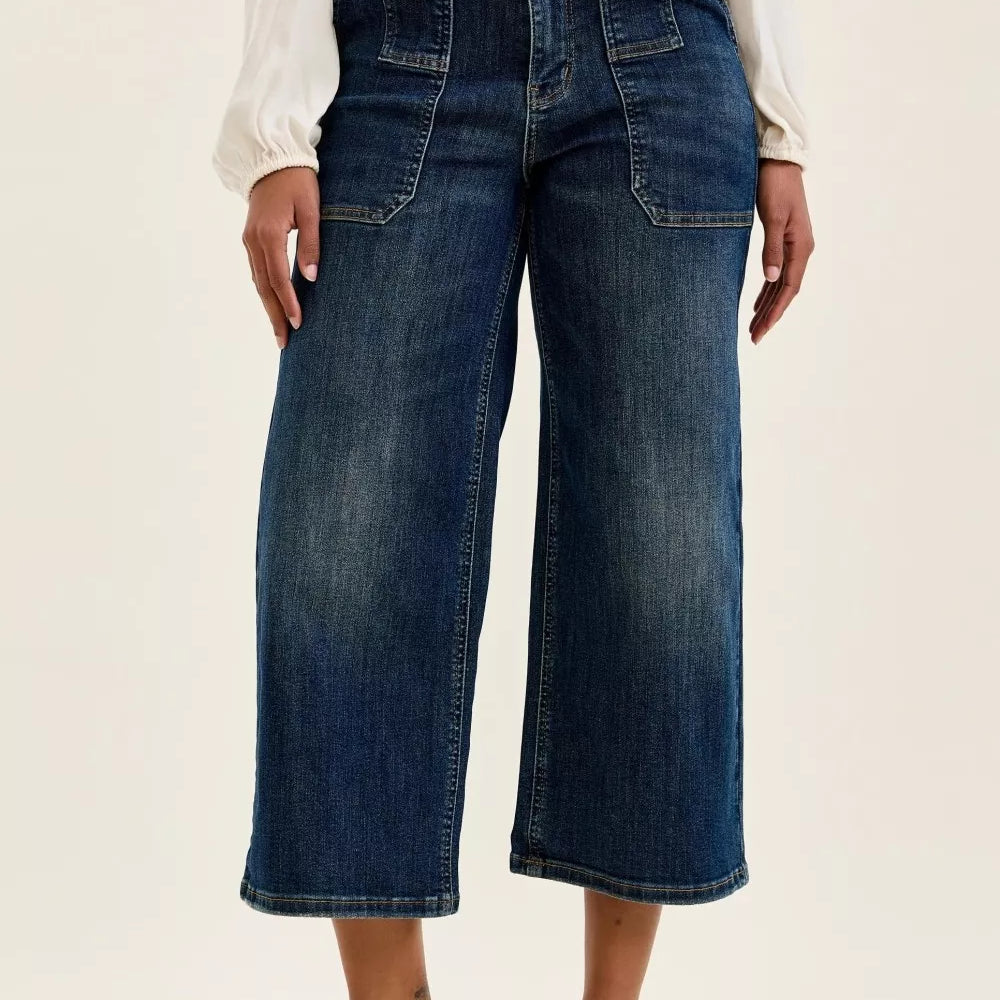 JUDY BLUE High Waist Wide Crop Utility Jeans with Patch Pocket on Simply Obsessed