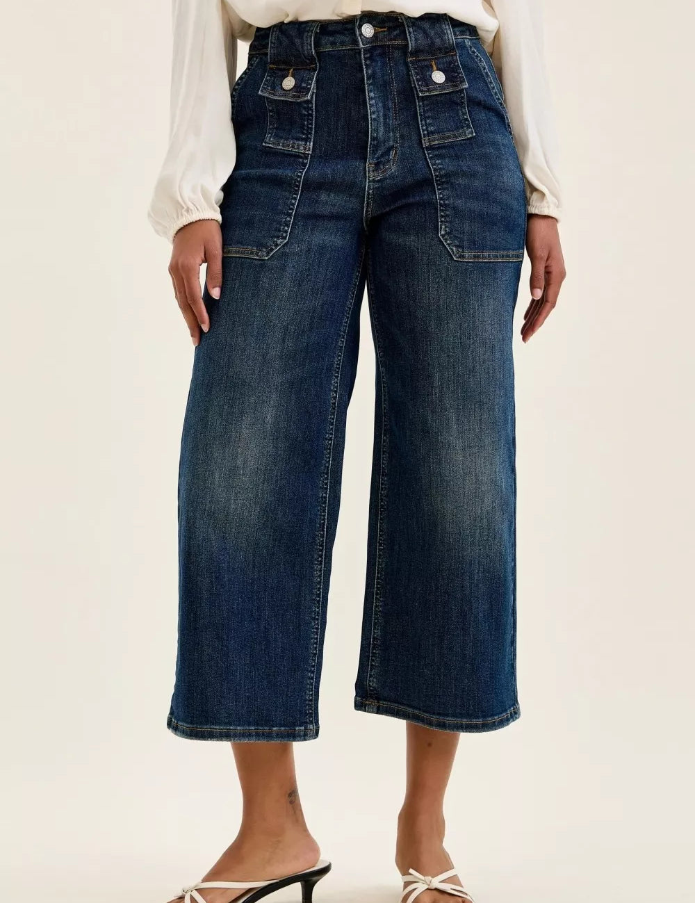 JUDY BLUE High Waist Wide Crop Utility Jeans with Patch Pocket on Simply Obsessed