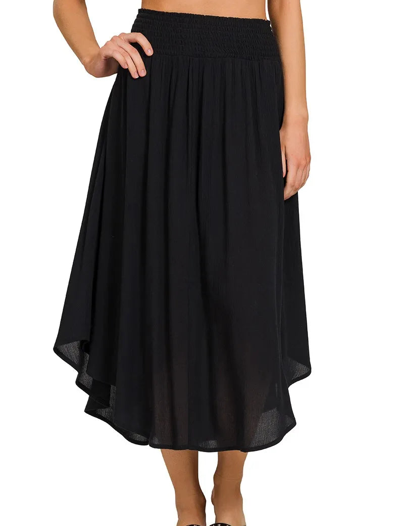 ZENANA Woven Crinkle Smocked Waist Maxi Skirt W Pockets on Simply Obsessed