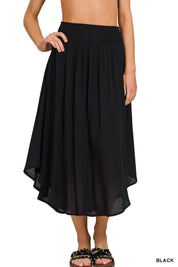 ZENANA Woven Crinkle Smocked Waist Maxi Skirt W Pockets on Simply Obsessed