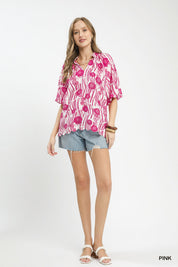 UMGEE Floral Scalloped Edge Puff Sleeve Blouse with High-Low Curved Hem **DEBUT SALE** on Simply Obsessed
