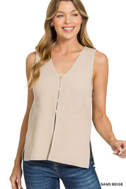 ZENANA 4 Buttons Ribbed Sweater Vest on Simply Obsessed