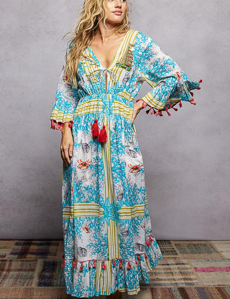 POL Bohemian Print Tassel Trim Maxi Dress on Simply Obsessed