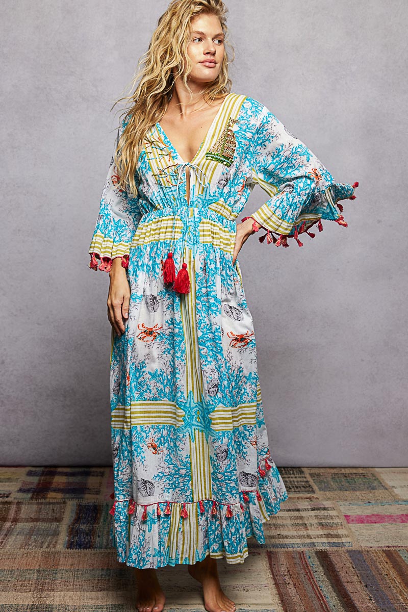 POL Bohemian Print Tassel Trim Maxi Dress on Simply Obsessed