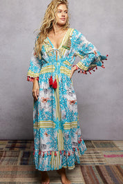 POL Bohemian Print Tassel Trim Maxi Dress on Simply Obsessed