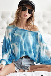 BiBi Tie Dye Hacci Top with Contrast Stitching Detail on Simply Obsessed